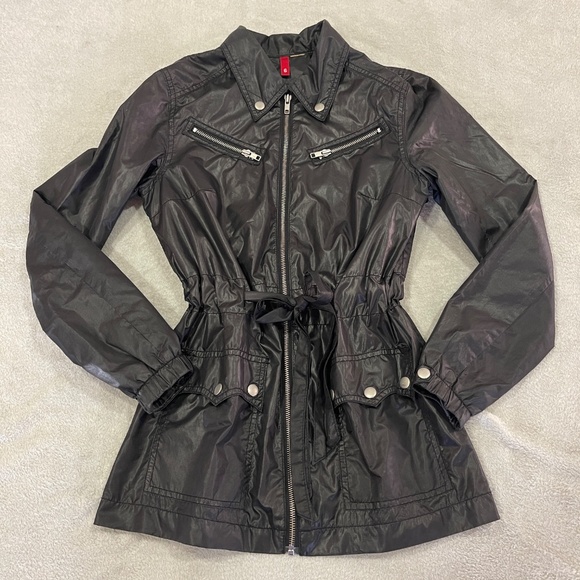 Black Lightweight Belted Jacket Raincoat H&M Size 6 - Picture 1 of 13